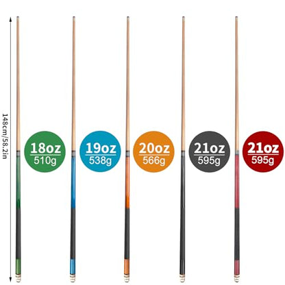 AKLOT Pool Cues,58" Pool Cue Stick Canadian Maple Wood Billiard Cues Sticks for Professional Billiard Players 18 19 20 21 oz - color: 5-piece Set