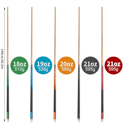AKLOT Pool Cues,58" Pool Cue Stick Canadian Maple Wood Billiard Cues Sticks for Professional Billiard Players 18 19 20 21 oz - color: 5-piece Set