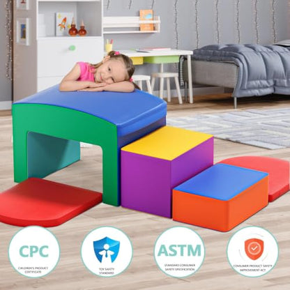 Crawl and Climb Foam Play Set, 6 Pcs Indoor Soft Foam Climber Play Sets, Climb and Crawl Activity Playset, Soft Play Equipment Crawling and Sliding - color: Light Blue