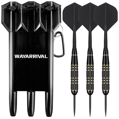 Steel Tip Darts Set 23g, 3 Pack with Brass Barrels and Case | 23g steel tip darts, 21g brass barrels, integrated flights, sharpener, slim case, for bristle dartboards