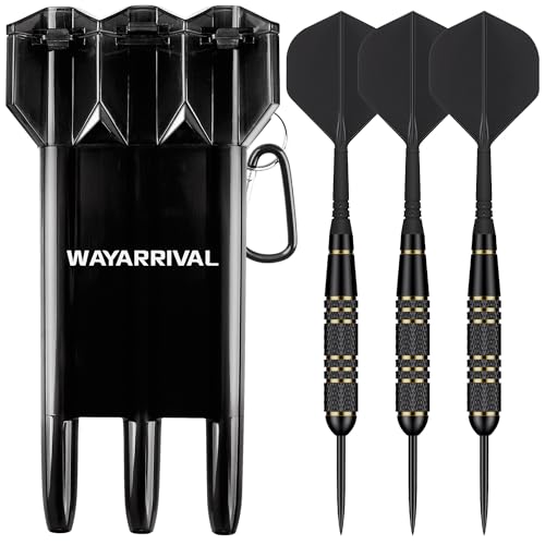 Steel Tip Darts Set 23g, 3 Pack with Brass Barrels and Case | 23g steel tip darts, 21g brass barrels, integrated flights, sharpener, slim case, for bristle dartboards