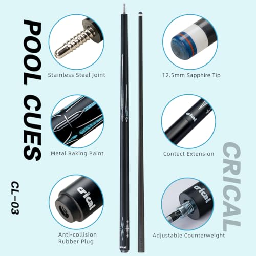 CRICAL Carbon Fiber Pool Cue Stick 58" Billiard Cue Sticks Professional Low Deflection Pool Sticks with 3/8 * 8 Pin Joint and 12.5mm Tip - color: 013-CL03 set