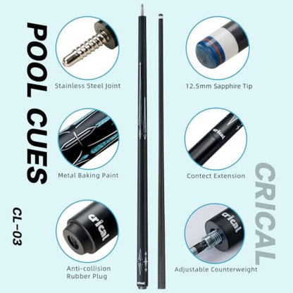 CRICAL Carbon Fiber Pool Cue Stick 58" Billiard Cue Sticks Professional Low Deflection Pool Sticks with 3/8 * 8 Pin Joint and 12.5mm Tip - color: 013-CL03 set