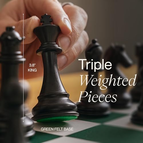 Rook & Roll Tournament Size Chess Set for Adults 15+ with 54 Opening Cards, 20”x20” Roll Up Mousepad Board, Triple Weighted Staunton Pieces, 3.75” King, 2.2 oz, 2 Extra Queens, EVA Case