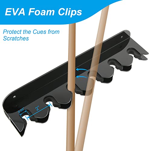 Cosmos Acrylic 2-Piece Billiard Cue Rack Wall Mount Billiard Stick Holder Wall Rack, Eva Foam Cue Clips Holds 6 Pool Cues, Billiard Pool Equipment Accessories (Solid Black) - color: Solid Black