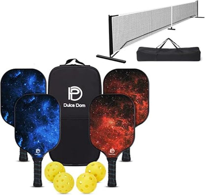 Dulce DOM Pickleball Paddles Set of 2/4 - USAPA Approved, 4 Indoor Outdoor Pickleball Balls, Fiberglass Surface Paddle Racket with Cover Bag, Ideal Training Equipment Gift for Men & Women - color: Blue Red*5
