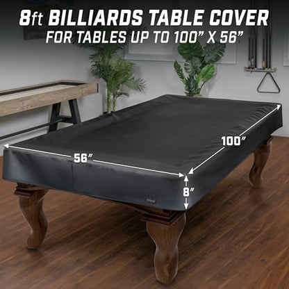 GoSports 6, 7, 8 & 9 ft Premium Leatherette Pool Table Cover - Waterproof & Tearproof - Heavy Duty Indoor & Outdoor Billiard Table Cover - color: Black, style: 8 ft (100" L x 56" W x 8" H)