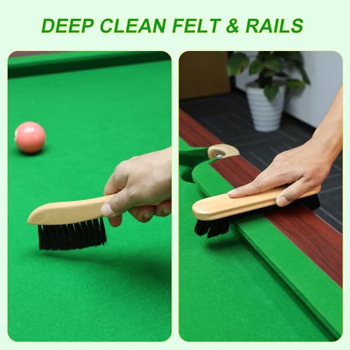 CONLI 19 Pcs Pool Table Cleaning Kit- Complete Billiard Accessories Set with Pool Table Brush for Felt, Rail Brush, Cue Shine Polisher, Chalk, Tip, Duster, Broom Storage Bag for Professional Home Care