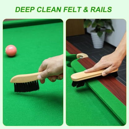 CONLI 19 Pcs Pool Table Cleaning Kit- Complete Billiard Accessories Set with Pool Table Brush for Felt, Rail Brush, Cue Shine Polisher, Chalk, Tip, Duster, Broom Storage Bag for Professional Home Care