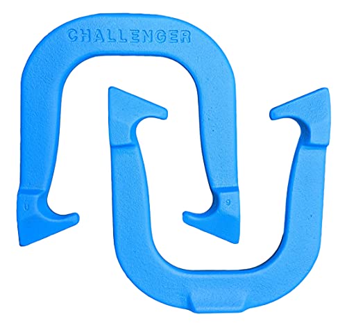 Challenger Professional Pitching Horseshoes- Made in The USA - color: Red & Blue- Complete Game Set (4 Horseshoes, 2 stakes & rule book)