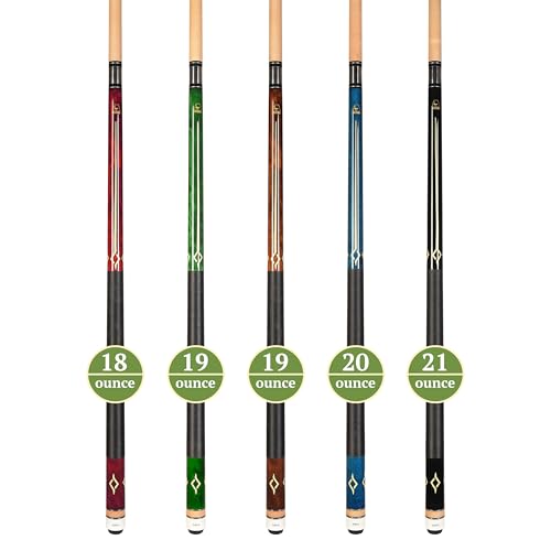 ASKA Set of 5 Pool Cue Sticks 58", 2-Piece Construction, 5/16x18 Joint, Hard Rock Canadian Maple, 13mm Hard Glued On Tip, Mixed Weights and Colors, Choice of Style - style: L7