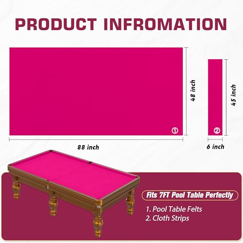 Pool Table Felt Cloth Billiard Cloth with 6 Pcs Cloth Strips and Staple Remover Pool Table Felt Replacement Kit Parts - color: Hot Pink, size: 7ft
