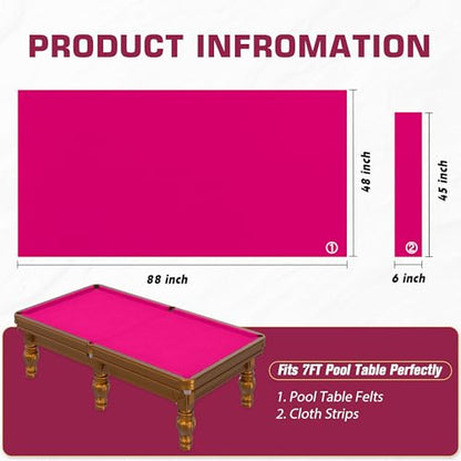Pool Table Felt Cloth Billiard Cloth with 6 Pcs Cloth Strips and Staple Remover Pool Table Felt Replacement Kit Parts - color: Hot Pink, size: 7ft