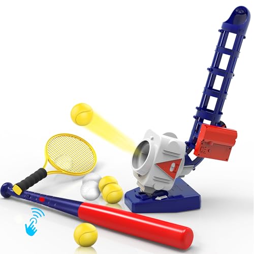 iPlay, iLearn Kids Pitching Machine Toys, 2 in 1 RC Baseball Tennis Pitcher, Auto Ball Launching Bat, Boys Outdoor Outside Sports Backyard Game, Birthday Gift 5 6 7 8 10 12 Yr Youth-Unassembled - style: Unassembled