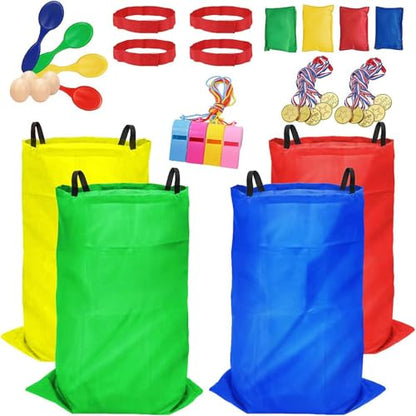 32 Pcs Outdoor Games Potato Sack Race Bags for Kids Adults, Bean Bag Toss Game, 3 Legged Race Bands, Egg Spoon Relay Race Game, Carnival Outside Yard Lawn Games for Easter Christmas Birthday Party