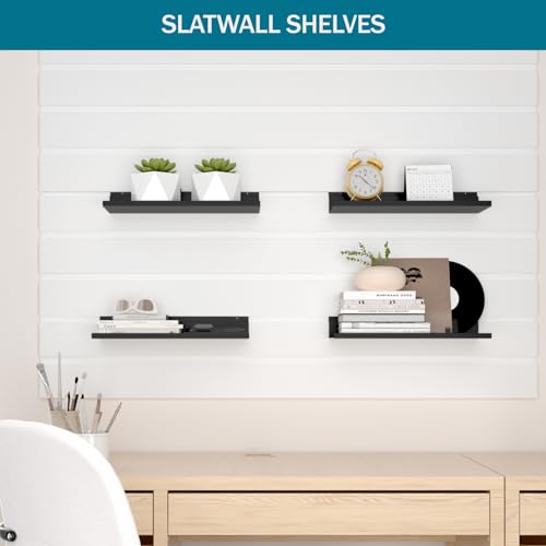 6 Pack 12.5 Inch X 5 Inch Metal Slatwall Shelves,Slat Wall Hanging Shelf Accessories, Heavy Duty Slatwall Shelf for Garage, Retail, Home Storage (Black, 12.5x5, 6)