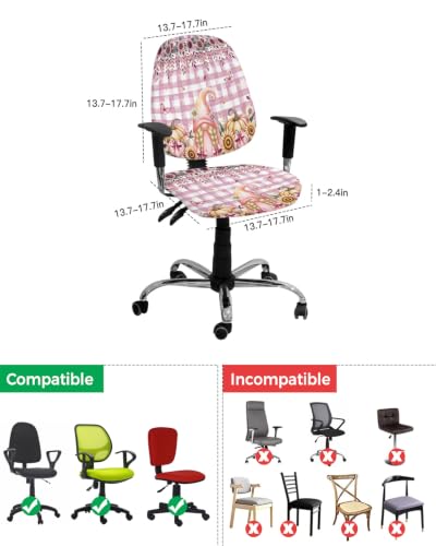 Savannan Office Chair Cover, Autumn Sunflowers Pumpkins Protective Stretch Elastic Universal Cover for Desk Task Chair,Computer Rotating Chair 1 Pcs Gnome Flowers on Plaid