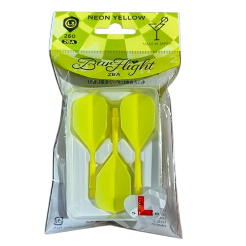L-style BarFlight One-Piece Dart Flight and Shaft – L3 Shape – 26mm – Set of 3 - color: Neon Yellow