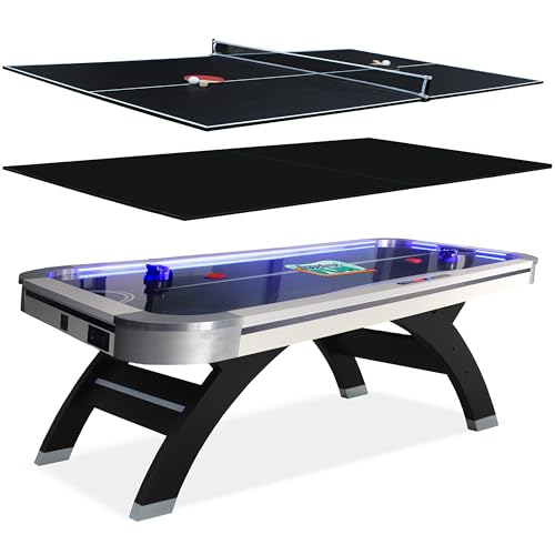 Freetime Fun Air Hockey Table 7 ft Game Table for Adults Light Up - Full Size Arcade Air Powered Indoor LED Hockey Table for Game Room (AIr Hockey & Table Tennis Table)