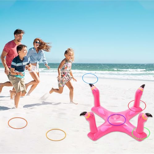 Voiiake Pool Floats Toys Games Set, Inflatable Cross Ring Toss Game Toy with 6pcs Rings for Kids Adults Family, Swimming Pool Water Game