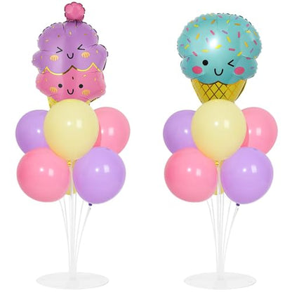 Ice Cream Party Balloons Stand Kit 2 Sets with 2 Macaron Ice Cream Foil Balloons Pastel Sweet One Birthday Balloon Centerpiece for Tables for Girl Birthday Valentine's Day Baby Shower Party Decoration - style: Ice Cream