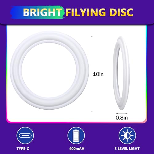 Light up Flying Ring Disc Toy for Kids Adults, 10" Large 12 Dynamic Modes Glow in The Dark Flying Ring, Led Flashing Beach Sport Disc, Outdoor Sport Activities Yard Night Camping, Toss Catch Game