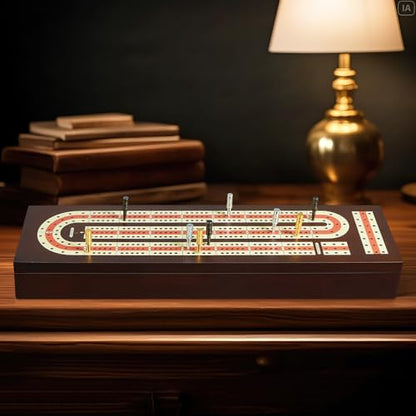 BIVOMON Cribbage Board Game Set Continuous 3 Track Wooden Board with Magnetic Lock, 9 Metal Pegs, 2 Playing Cards, Large Storage Area, Travel Portable Travel Cribbage Boards for Adult Child