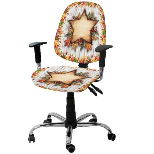 Savannan Office Chair Cover, Autumn Maple Leaf on Wood Grain Protective Stretch Elastic Universal Cover for Desk Task Chair,Computer Rotating Chair 1 Pcs Pine Cones Leaves