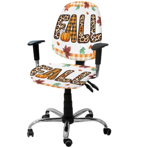 Savannan Office Chair Cover, Fall Leopard Print Maple Leaf Protective Stretch Elastic Universal Cover for Desk Task Chair,Computer Rotating Chair 1 Pcs Orange and White
