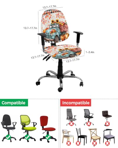 Savannan Office Chair Cover, Farm Truck Pumpkin Sunflower Protective Stretch Elastic Universal Cover for Desk Task Chair,Computer Rotating Chair 1 Pcs Fall Leaves on Wood Grain