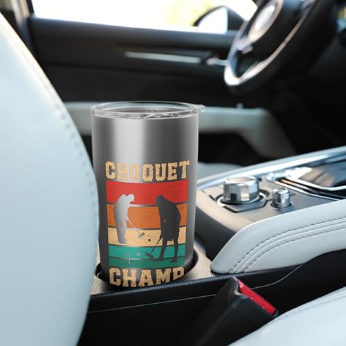 Croquet Champ Retro Funny Lawn Game Player Quote Stainless Steel Insulated Tumbler - color: Brushed Steel