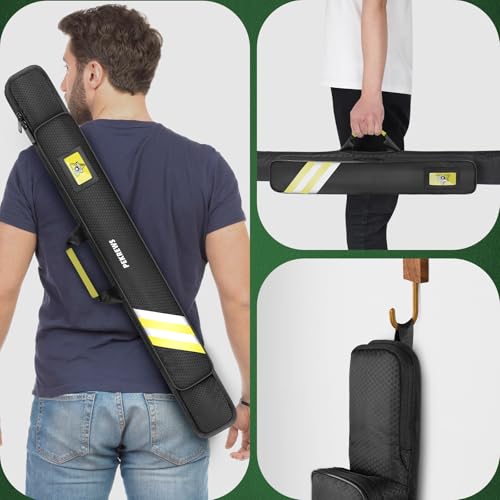 PEKREWS Pool Cue Case, Soft Pool Stick Case 1x1 Holds 1 Butt and 1 Shaft with Queue Zipper Pocket, Sturdy Polyester Billiard Cue Bag with Shoulder Strap Handle, Billiard Stick Bag for Men and Women - color: Yellow