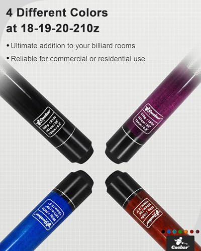 Pool Cues Set of 4 with 3D Grip, 58" 2-Piece Billiard Sticks in 4 Weights (18/19/20/21oz) & 4 Colors, House Bar Pool Table Sticks for Adults - color: Purple+Red+Blue+Black