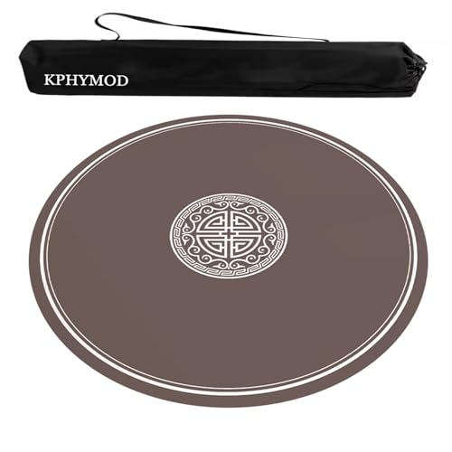 Brown Round Mahjong Mat with Carrying Bag, Anti Slip Noise Reduction Poker Card Board Tile Games Polyester Table Cover(Brown-1,27.56x27.56 in) - color: Brown-1, size: 27.56x27.56 in