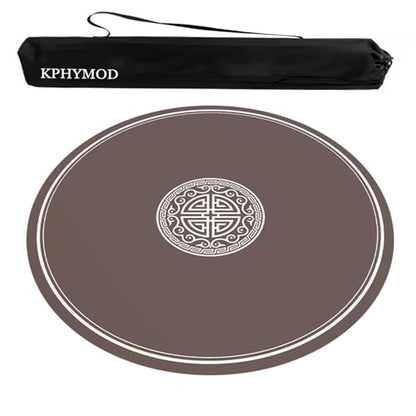 Brown Round Mahjong Mat with Carrying Bag, Anti Slip Noise Reduction Poker Card Board Tile Games Polyester Table Cover(Brown-1,37.4x37.4 in) - color: Brown-1, size: 37.4x37.4 in