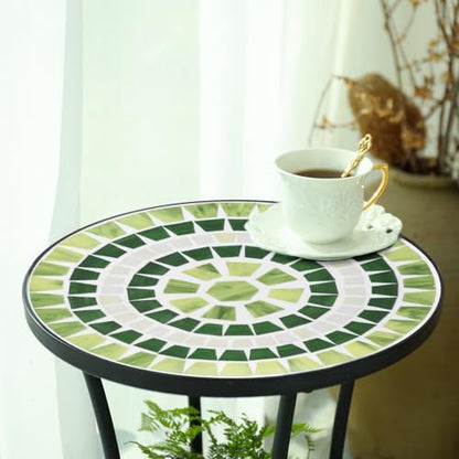 VCUTEKA Outdoor Side Table Mosaic Patio Table Accent Tables Mosaic Tile Top Metal Frame Small End Tables Porch Beach Patio Garden Balcony Grass Green - color: Grass Green