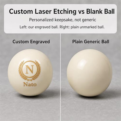 Custom Personalized Pool Ball Laser Engraved Billiard Ball Gift 2.25 Inch Standard Size Polyester Resin Desk Display Optional Ball Stand Add-On White - color: White / Gold Lettering