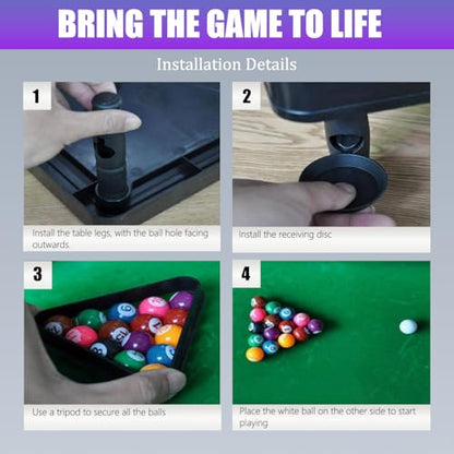 Mini Pool Table Toy – Portable Billiards Game Table for Kids & Adults, Desktop Billiard with Balls & Sticks, Family Game Night Gift for Boys Girls - color: Black & Green