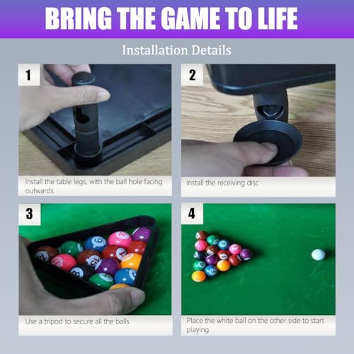 Mini Pool Table Toy – Portable Billiards Game Table for Kids & Adults, Desktop Billiard with Balls & Sticks, Family Game Night Gift for Boys Girls - color: Black & Green