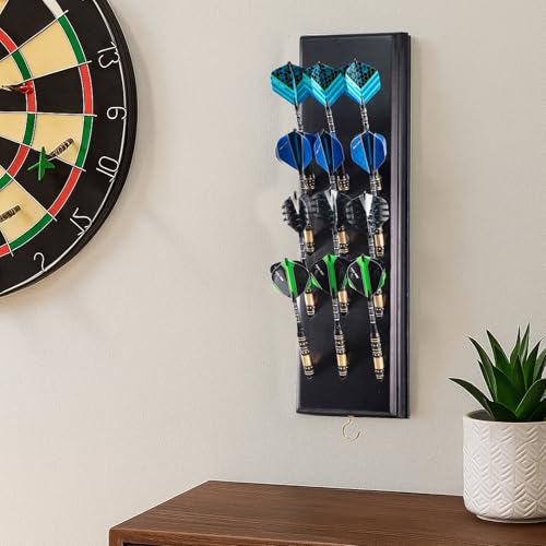 Darts Holder Wall Mount - Solid Wood Dart Display Rack Displays 12 Steel Soft Tip Darts Dart Caddy for Wall with Metal Hook Accessory Storage Bag Organiser Dart Stand for Game Rooms Bars Home Use