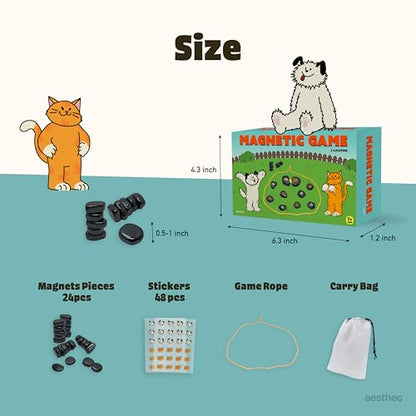 Magnet Chess Game with Cat & Dog Theme– Multiplayer Magnetic Stone Game Set | Strategy Puzzle Board Game for Kids & Adults, Educational Travel Fun for Family, Portable Tabletop Set with 24 Stones & Rope