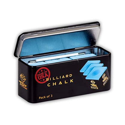 TigerProducts Tiger Pool cue Billiard Chalk - Blue - Pack of 3