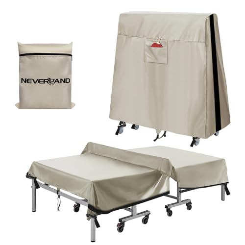 NEVERLAND Ping Pong Table Cover Outdoor Waterproof, Table Tennis Cover Indoor & Outdoor Fits Universal 9x5 FT Tables Folding & Flat Tables with Paddles Organize Bag, 600D Oxford Fabric, Beige - color: Beige