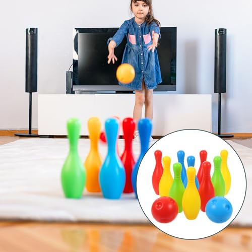 Toyvian Bowling Set 10 Color Bowling Pins 2 Bowling Ball Bowling Educational Game for Indoor and Outdoor(1.5Inch×4.3Inch,Small)