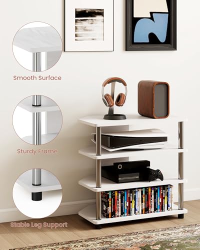 AV Media Stand, 4-Tier Game Console Stand with Open Shelves Media Center for Bedroom Dorm Living Room, Fits TV up to 32” - color: White