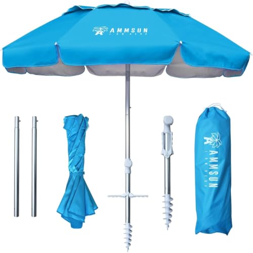 AMMSUN 6ft Folded Portable Travel Beach Umbrella with Sand Anchor Tilt Air vent UPF 50+UV Protection Fit In Suitcase Compact Foldable Telescopic umbrellas for Patio Garden Beach Pool Sky Blue - color: 6ft Light Blue