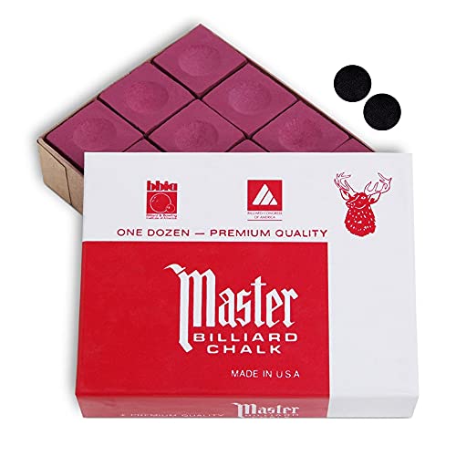 Master Billiard Pool Cue Chalk Premium Quality - 1 Dozen - Made in The USA + 2 pcs of Quality Billiard Pool Table Spots by Tweeten Fibre Co. - color: Burgundy
