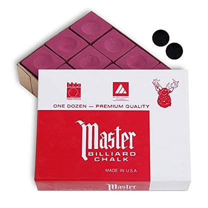 Master Billiard Pool Cue Chalk Premium Quality - 1 Dozen - Made in The USA + 2 pcs of Quality Billiard Pool Table Spots by Tweeten Fibre Co. - color: Burgundy