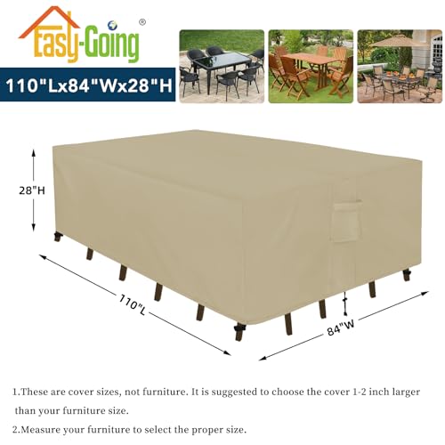 Easy-Going Rectangle Patio Furniture Cover Waterproof Outdoor Dining Table and Chair Cover Anti-UV Outside Sectional Sofa Set Covers (110"L x 84"W x 28"H, Camel) - color: Camel, size: 110"L x 84"W x 28"H