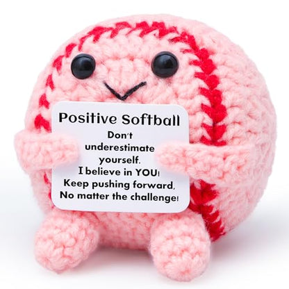 Mini Funny Positive Pink Softball Gifts for Girls, Knitted Wool Softball Crochet Toy with Positive Card, Cute Emotional Support Cheer Up Keepsake Gift for Kids Girls Women Friends Sister College - style: Softball